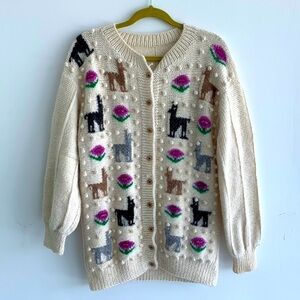 Hand Made Peruvian Alpaca long cardigan sweater, size Large
